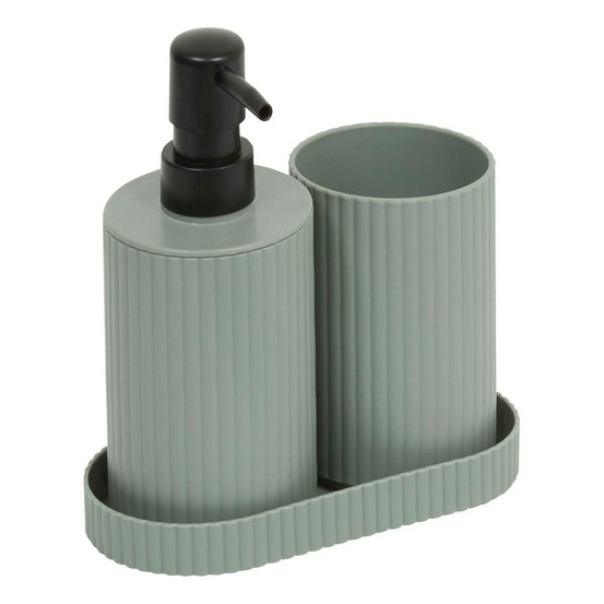 5five - lot distributeur de savon et gobelet strié vert