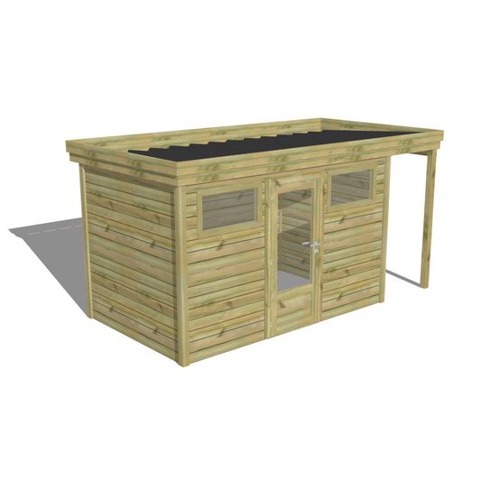Abri de jardin bois pin traité autoclave 27mm - 4,44x2,14m / 10m2 - bac acier - abri français