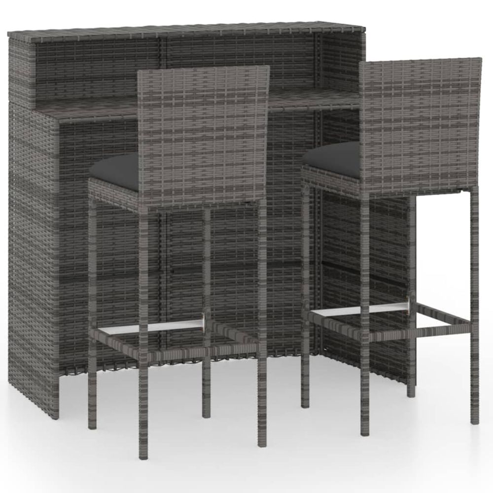 Ensemble de bar de jardin avec coussins 3 pcs gris