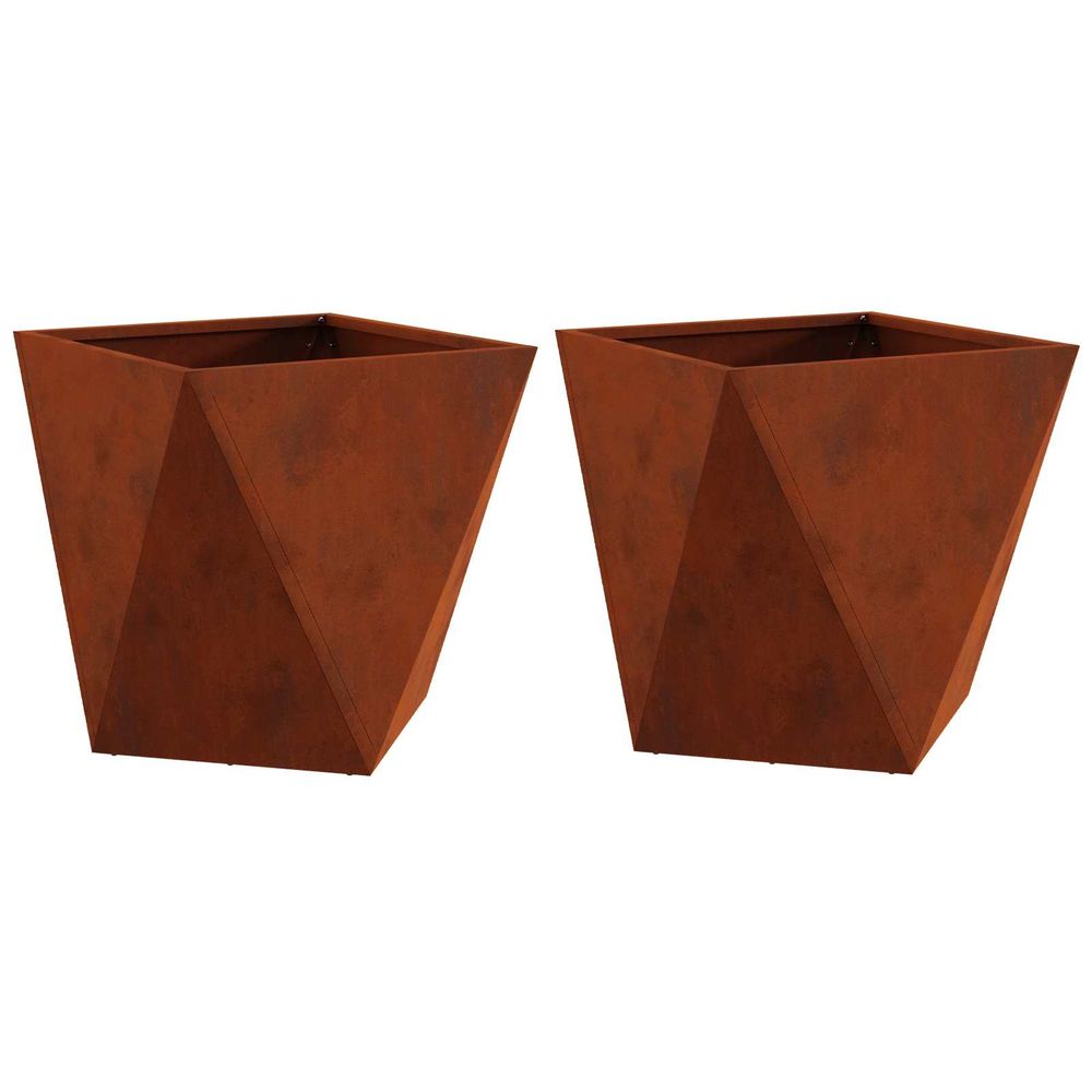 Jardinière d'extérieur 2 pc rouillé 40 x 40 x 40 cm acier patiné