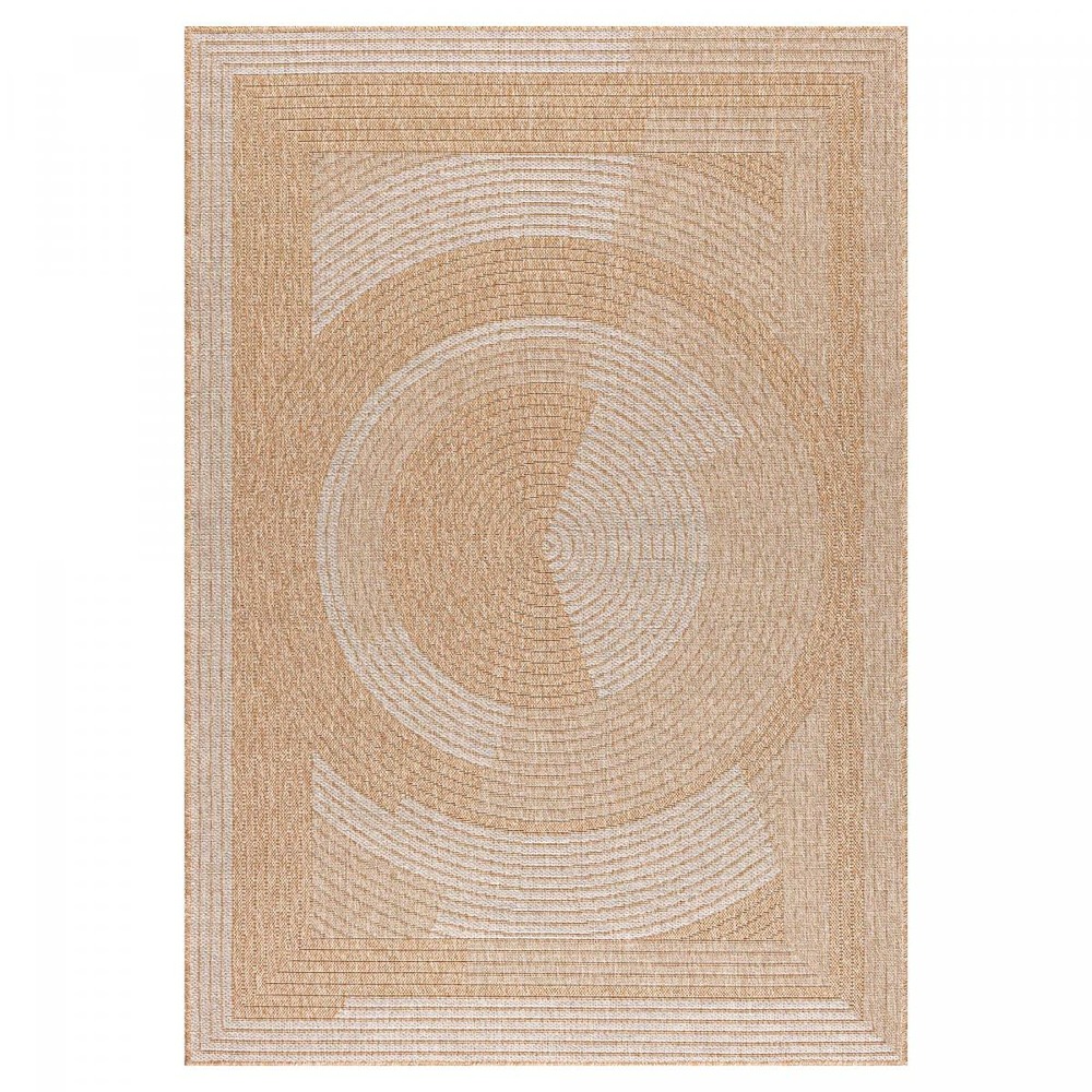 Tapis extérieur ø160cm rond tissé kilim beige et blanc jute art 7