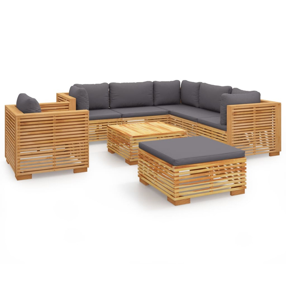 Salon de jardin 8 pcs avec coussins bois de teck solide