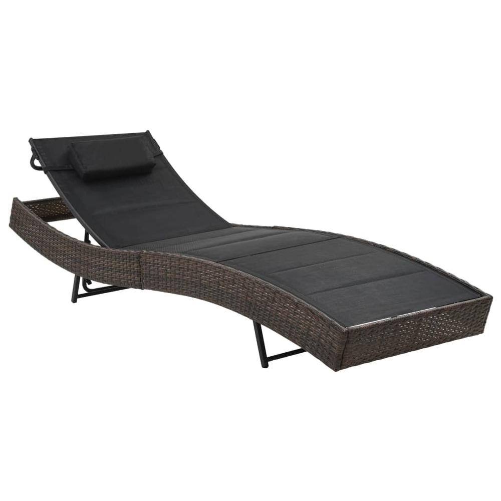 Transat chaise longue bain de soleil lit de jardin terrasse meuble d'extérieur résine tressée et textilène marron