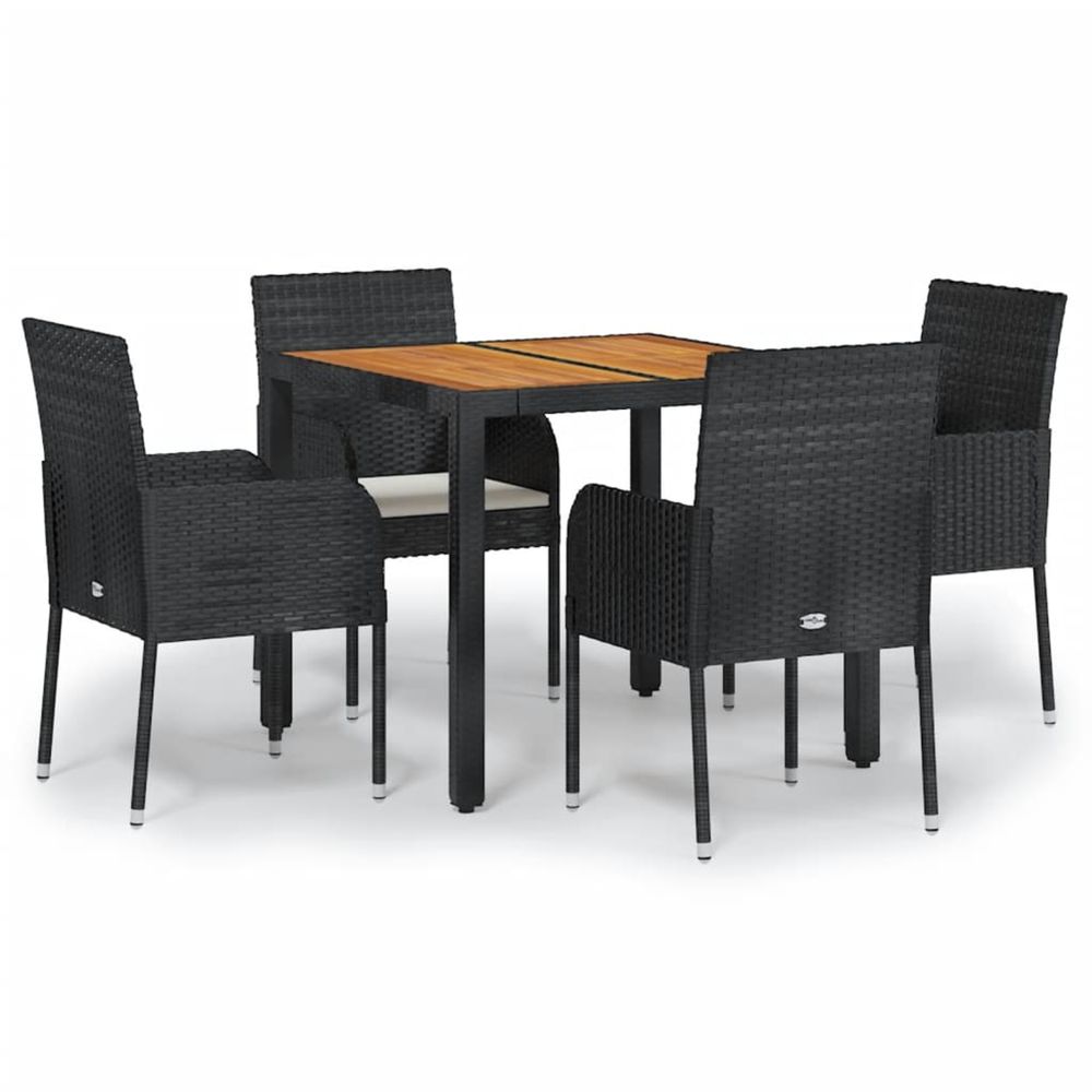 Ensemble à manger de jardin coussins 5pcs noir résine tressée