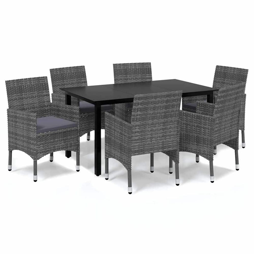 Ensemble à manger de jardin coussins 7pcs résine tressée gris