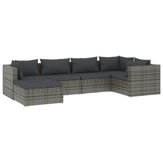 Salon de jardin meuble d'extérieur ensemble de mobilier 6 pièces avec coussins résine tressée gris