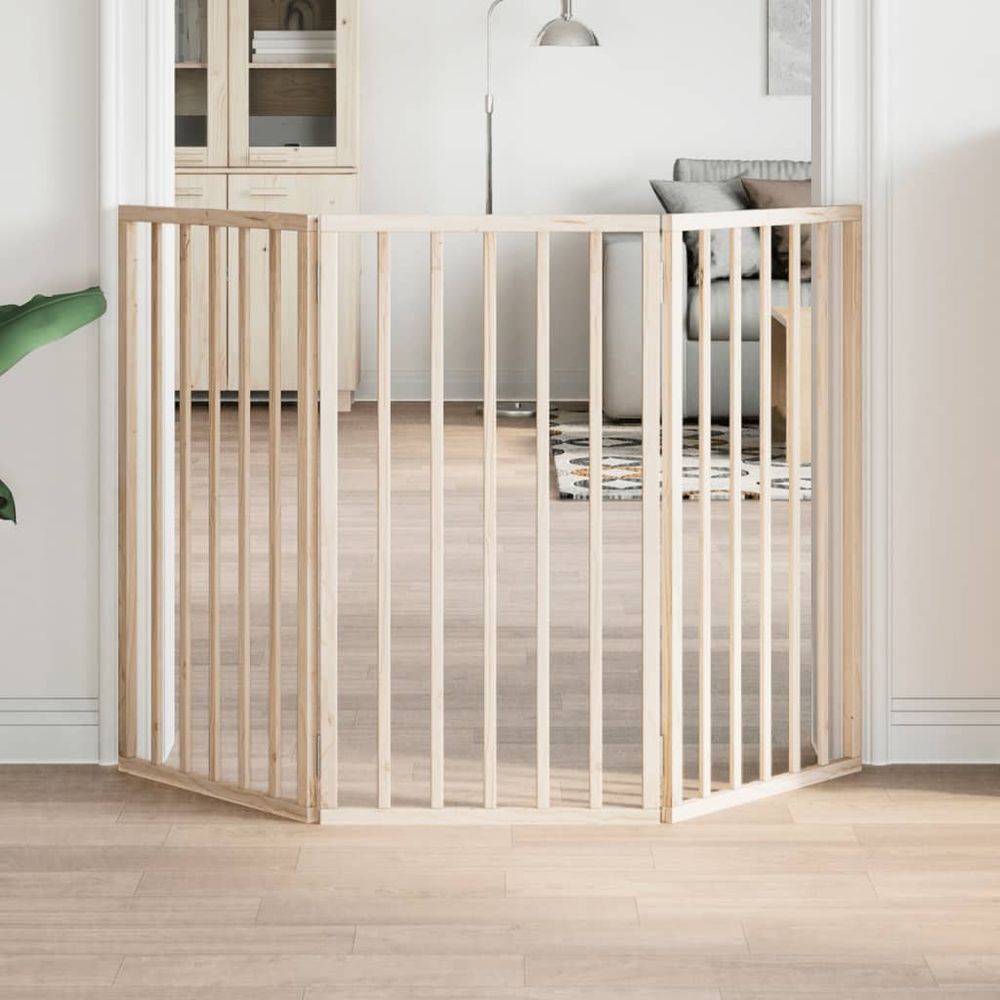 Barrière chien pliable haute 90cm 3 panneaux bois intérieur 150cm brun