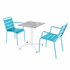 Ensemble table terrasse stratifié marbre et 2 fauteuils bleu