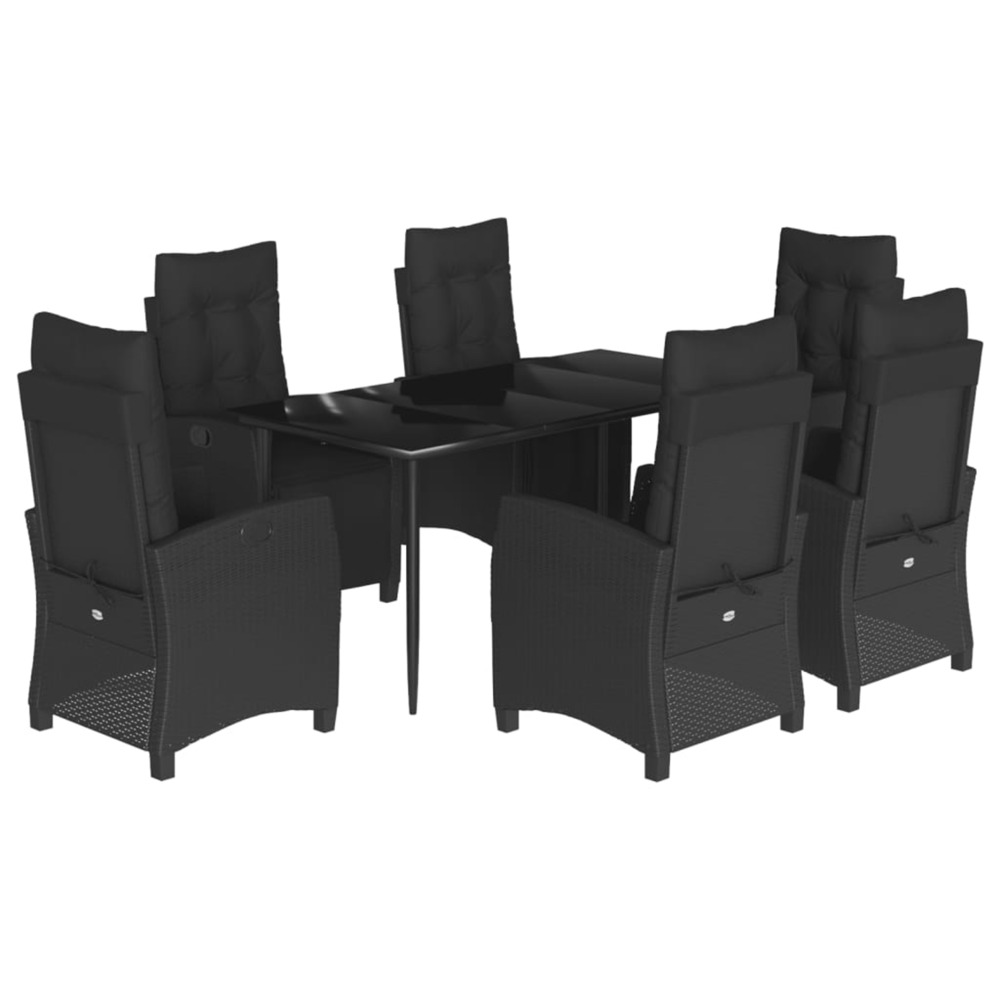 Ensemble à manger de jardin coussins 7pcs noir résine tressée