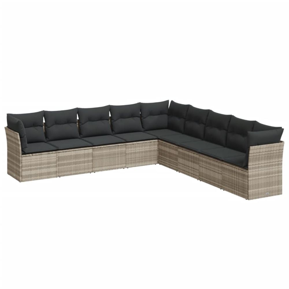 Salon de jardin 9 pcs avec coussins gris clair résine tressée