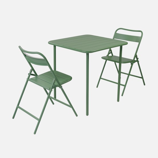 Table de jardin métal + 2 assises, amelia 70 x 70 cm