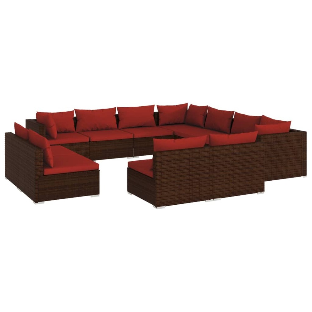 Salon de jardin 11 pcs avec coussins marron résine tressée