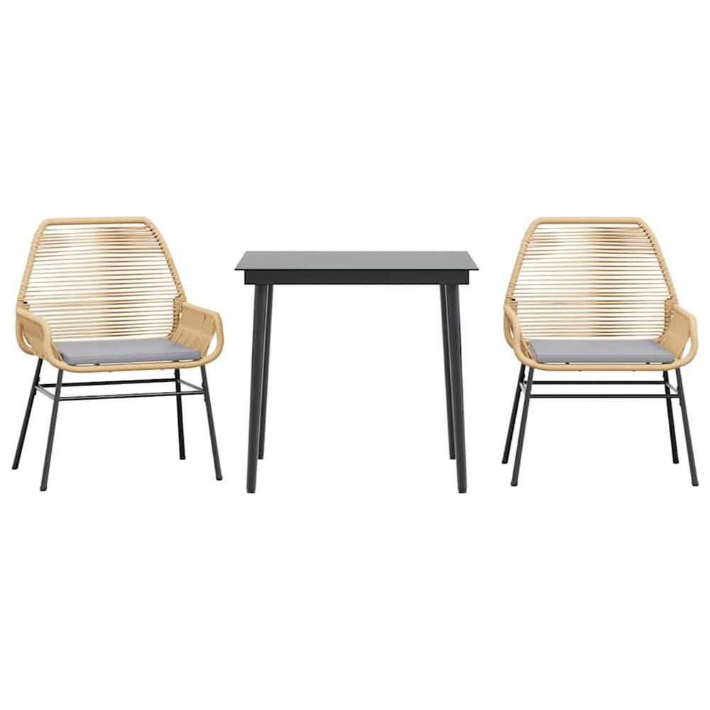 Ensemble à manger jardin coussins 3pcs marron poly rotin verre