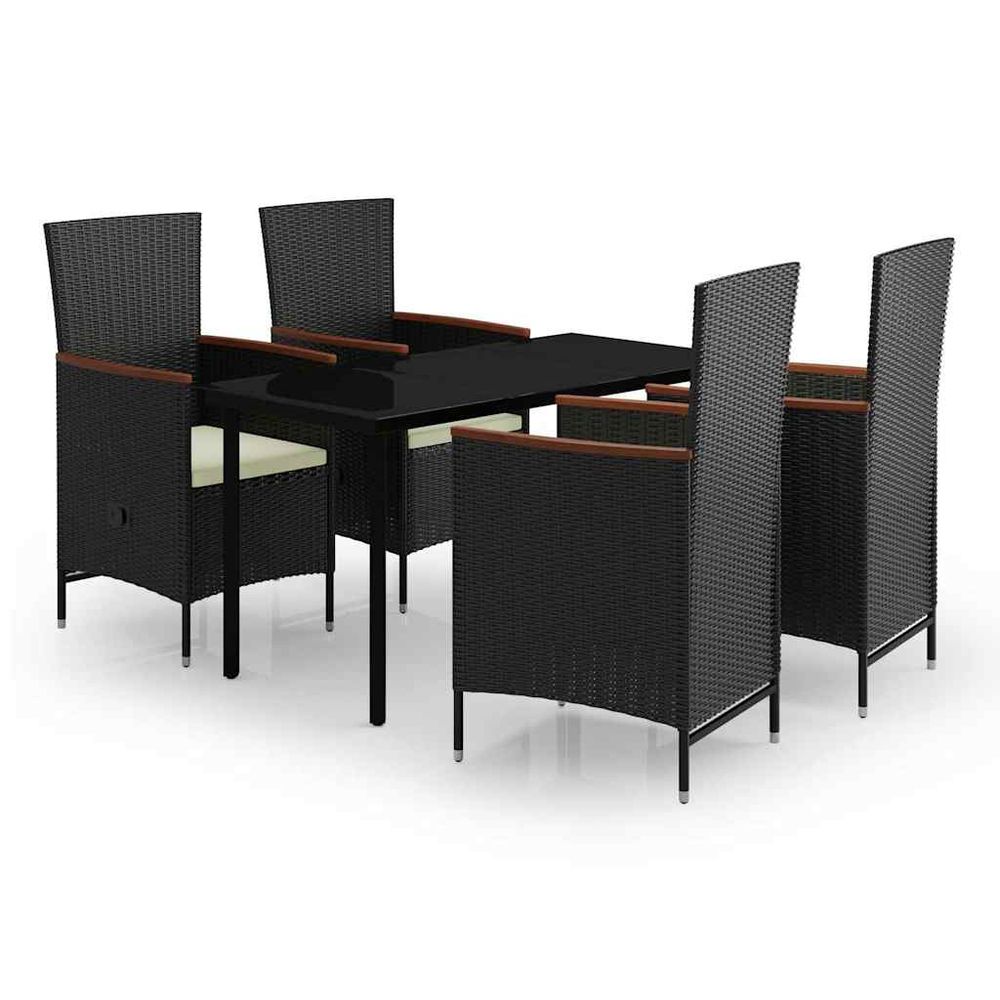 Ensemble à manger de jardin avec coussins 5 pcs noir