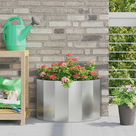 Jardinière demi-ronde acier galvanisé anti-rouille argent 60x30x35 cm
