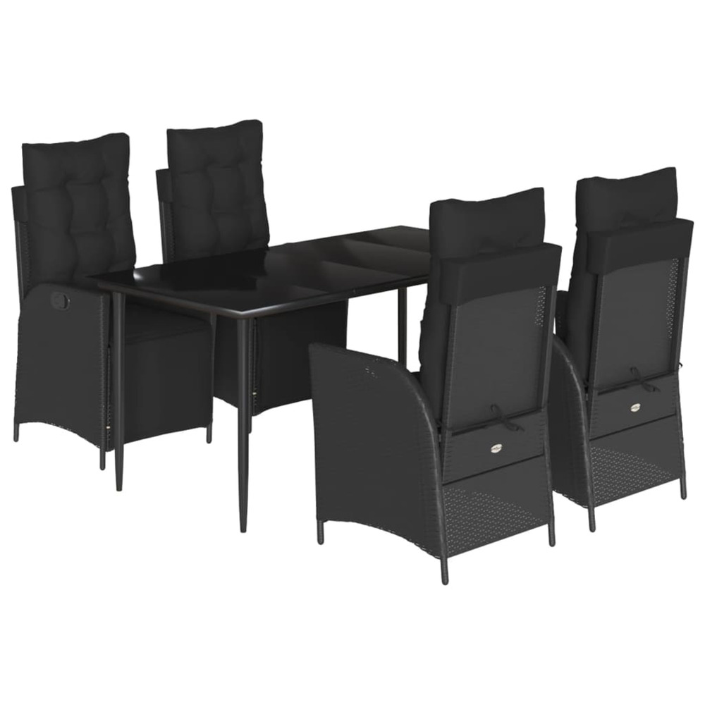 Ensemble à manger de jardin coussins 5pcs noir résine tressée