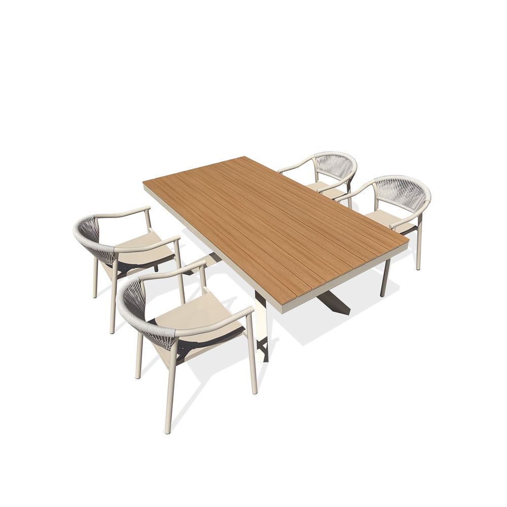 Ensemble table de jardin lamu (180x100 cm) en aluminium et plateau polywood aspect bois