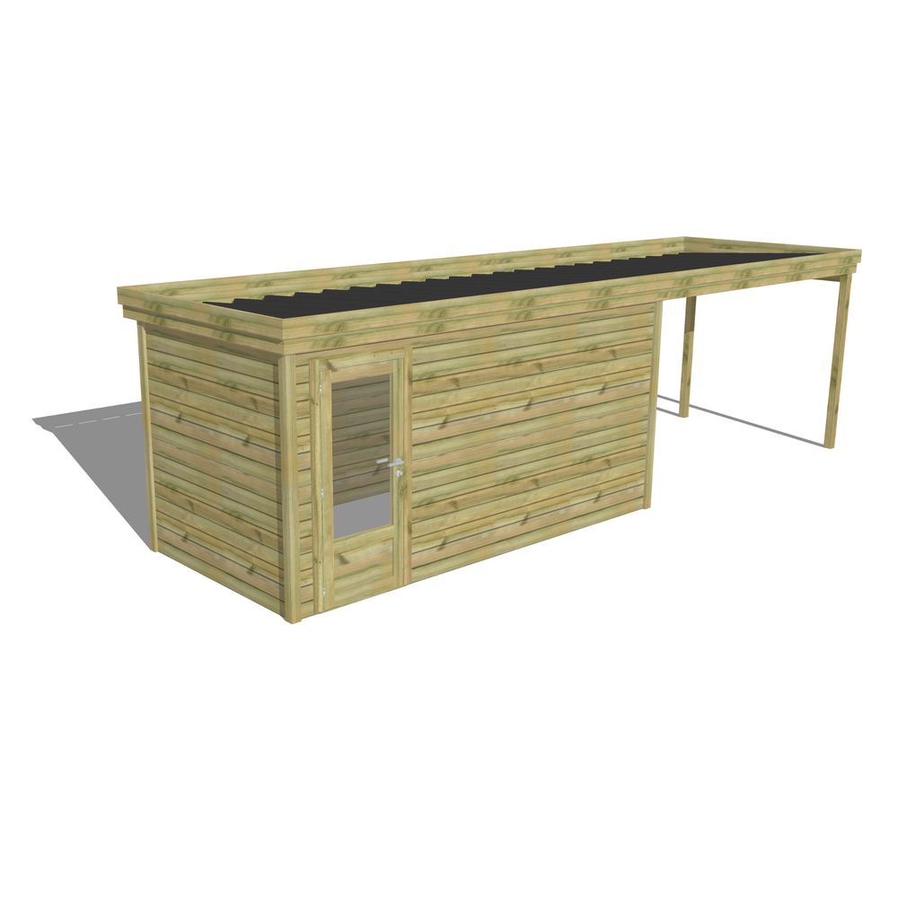 Abri de jardin bois pin traité autoclave 27mm - 7,84x2,14m / 17m2 - bac acier - abri français