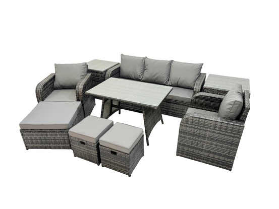 Ensemble de meubles de jardin avec table à manger chaise inclinable canapé 3 places 3 tabourets 2 tables d'appoint 8 places