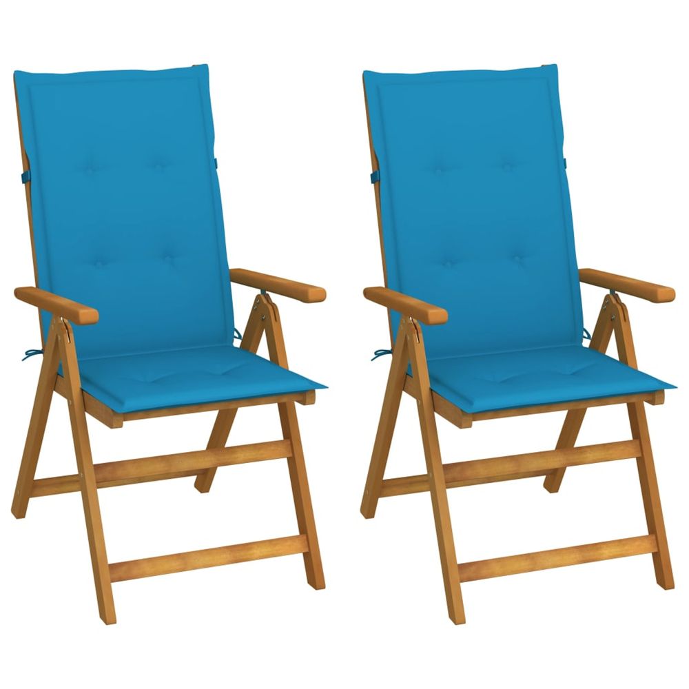 Fauteuils pliants inclinables (lot de 2) avec coussins, en bois d'acacia massif