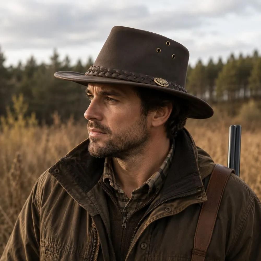 Chapeau chasse souple imperméable cuir velour marron 57 à 60