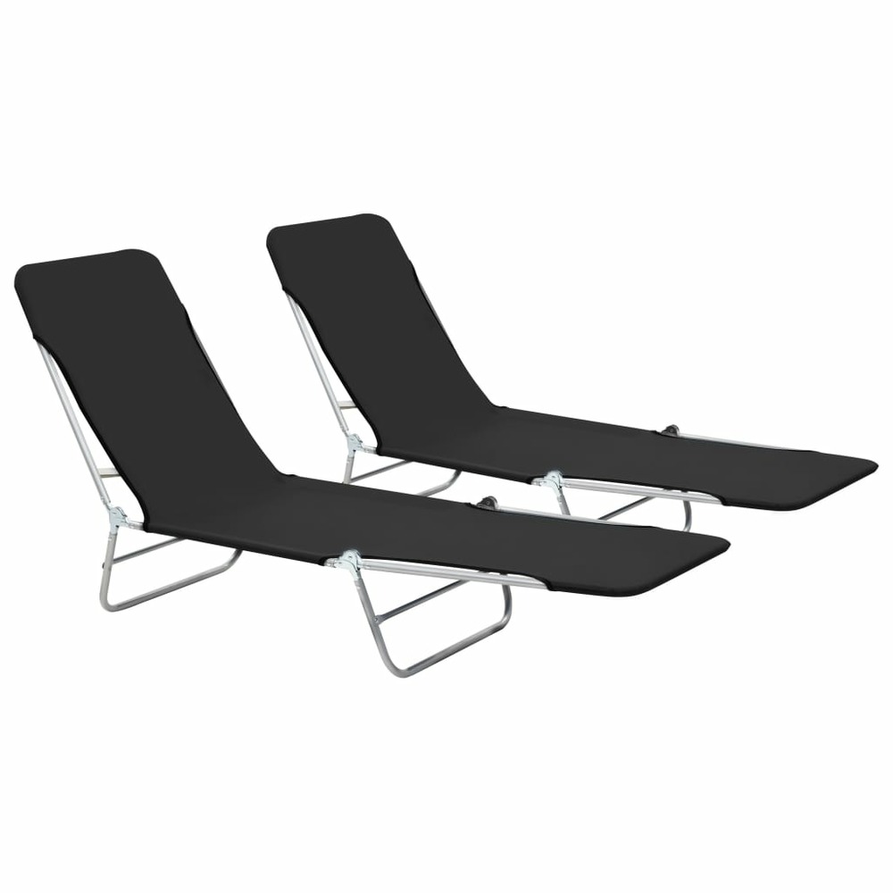 Chaises longues 182 cm pliables 2 pièces acier et tissu noir