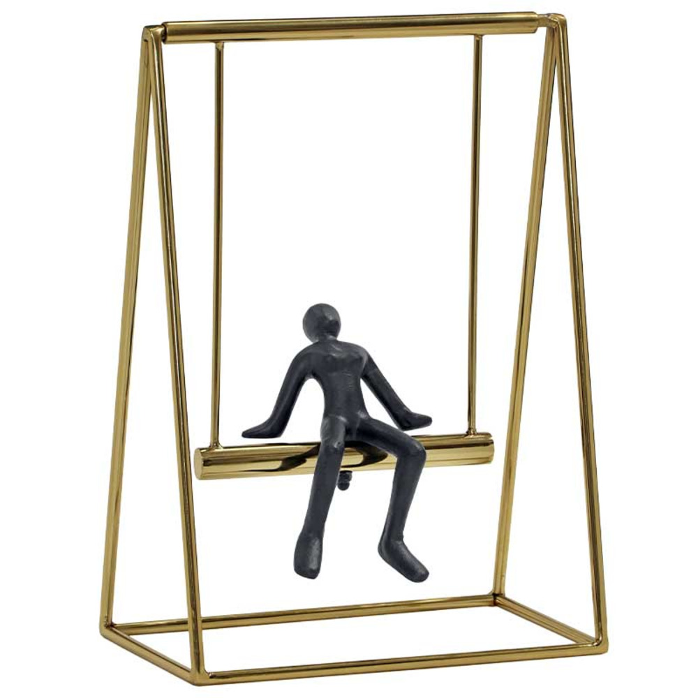 Statuette aluminium homme sur balançoire 26x15x37cm