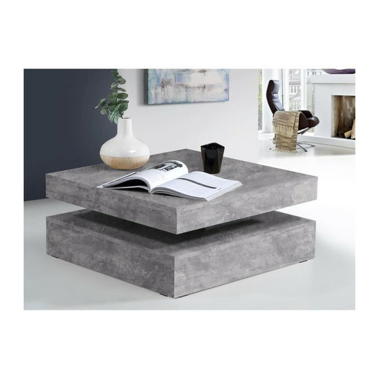 Table basse carree pivotante - panneau de particules - decor beton gris clair - classique - l 78 x p 78 x h 35,4 cm - coffee