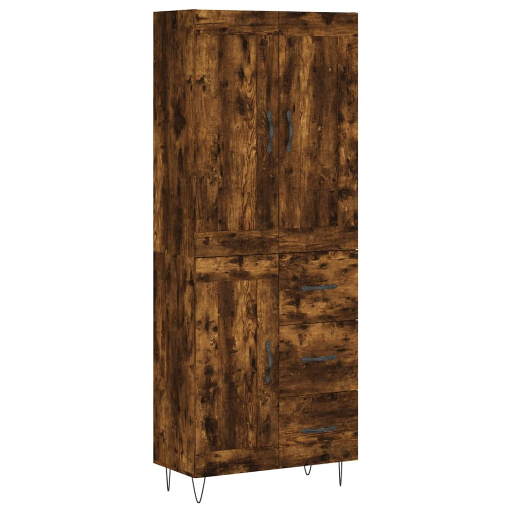 Buffet haut chêne fumé 69,5x34x180 cm bois d'ingénierie