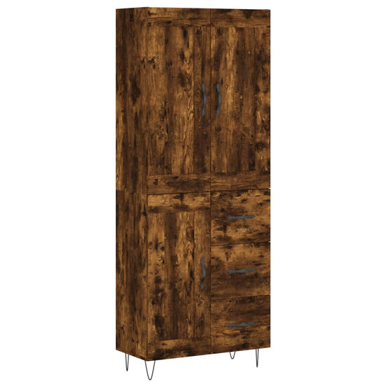 Buffet haut chêne fumé 69,5x34x180 cm bois d'ingénierie