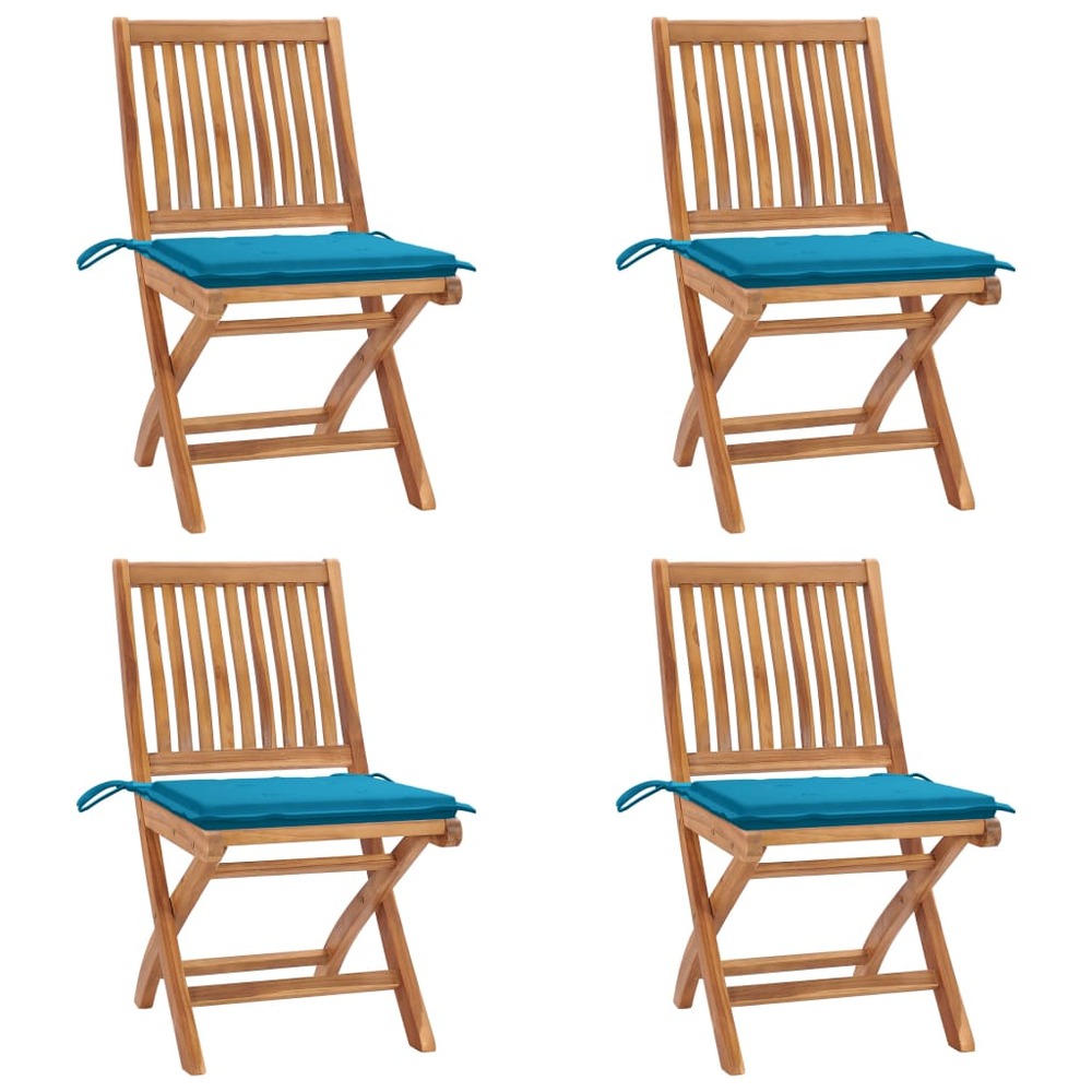 Chaises pliables de jardin avec coussins 4 pcs teck solide