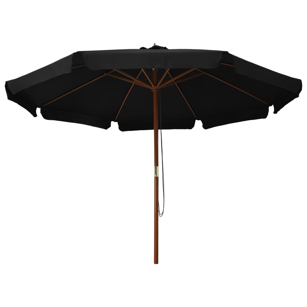 Parasol d'extérieur avec mât en bois 330 cm noir