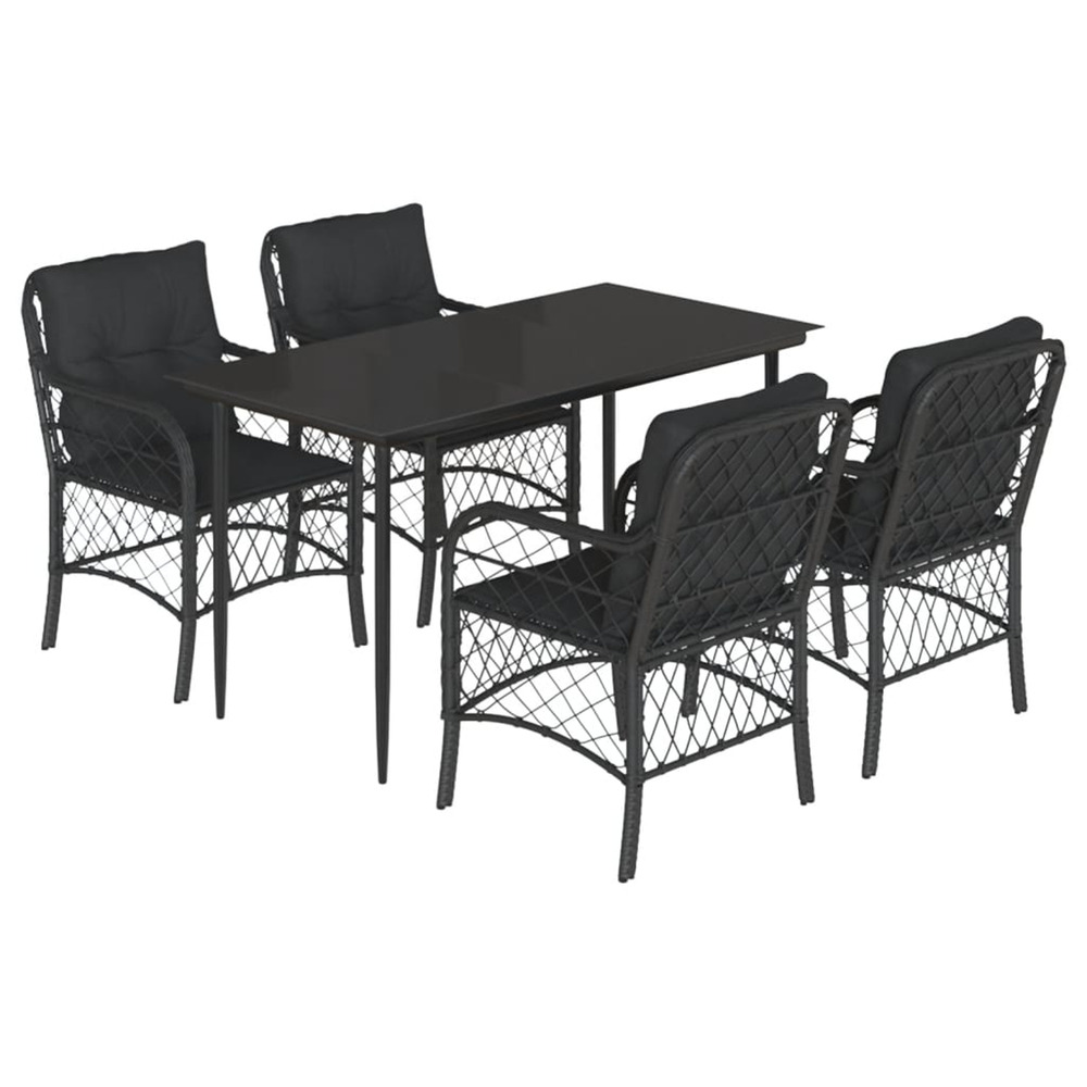 Ensemble à manger de jardin coussins 5pcs noir résine tressée