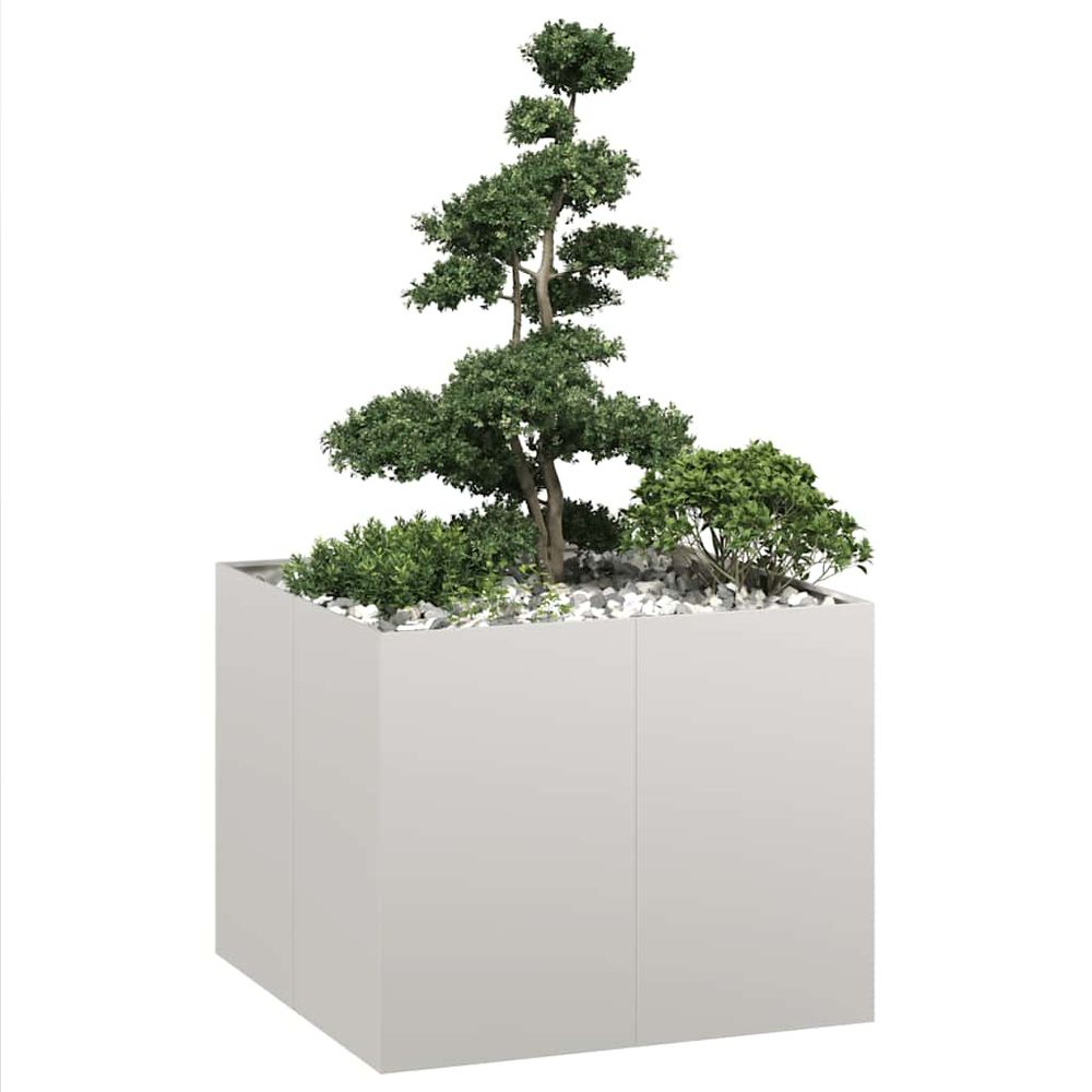 Grand bac potager carré acier inoxydable pour jardin extérieur 100x100x80cm argent
