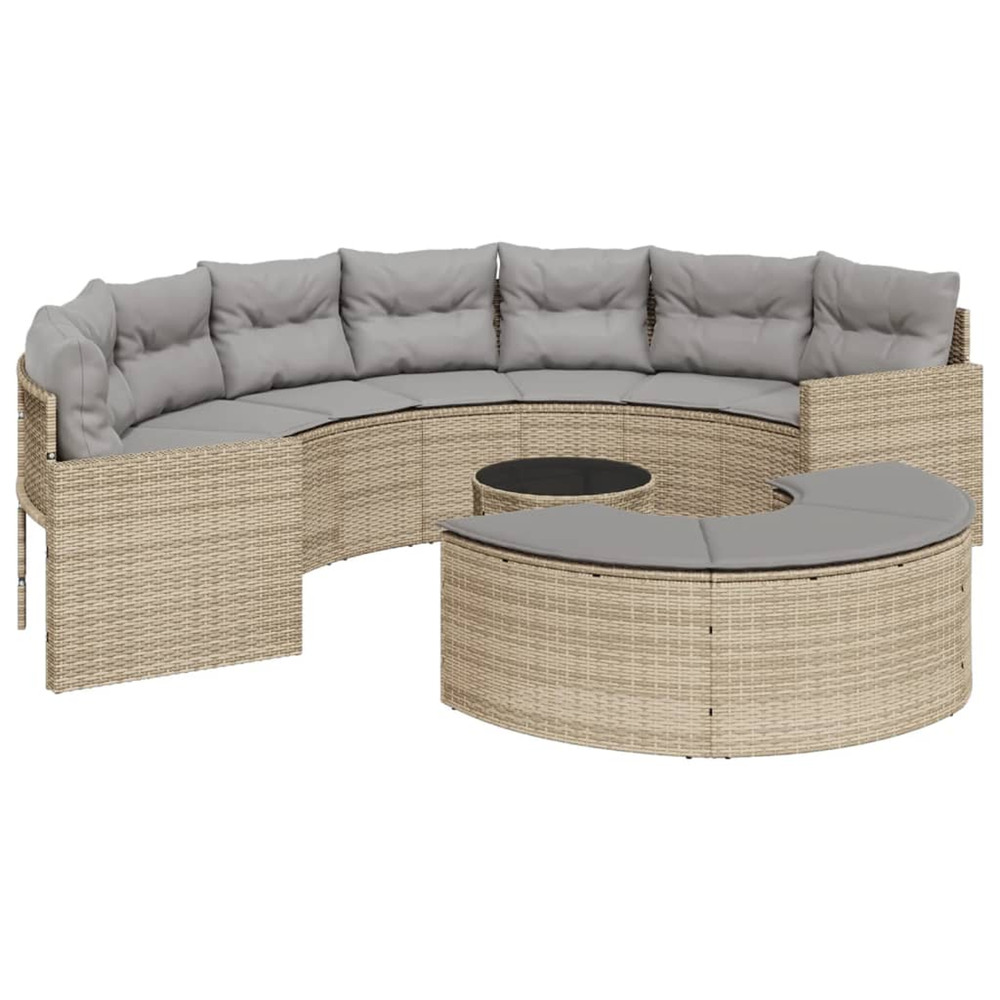 Salon de jardin 3 pcs demi-rond beige résine tressée