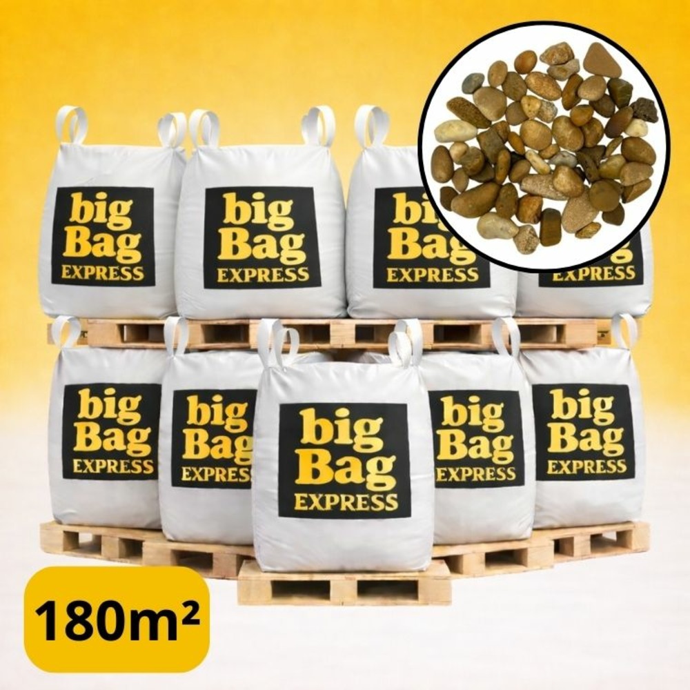 Pack 9 x big bag de +/- 1,5t ≃ 180m² galet ou gravier roulé jaune caramel ø 8/16 mm - livraison premium