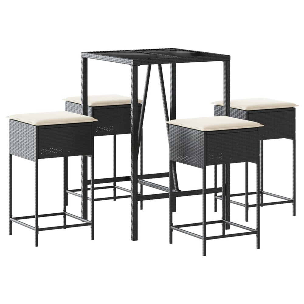 Ensemble de bar de jardin 5 pcs avec coussins noir poly rotin