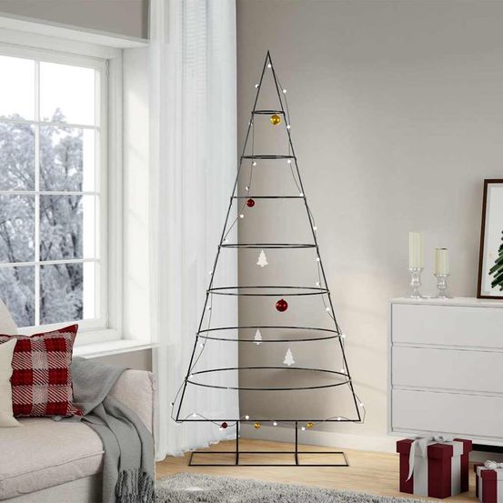 Grand sapin de noël design en métal noir 210 cm, structure à décorer pour intérieur et extérieur protégé