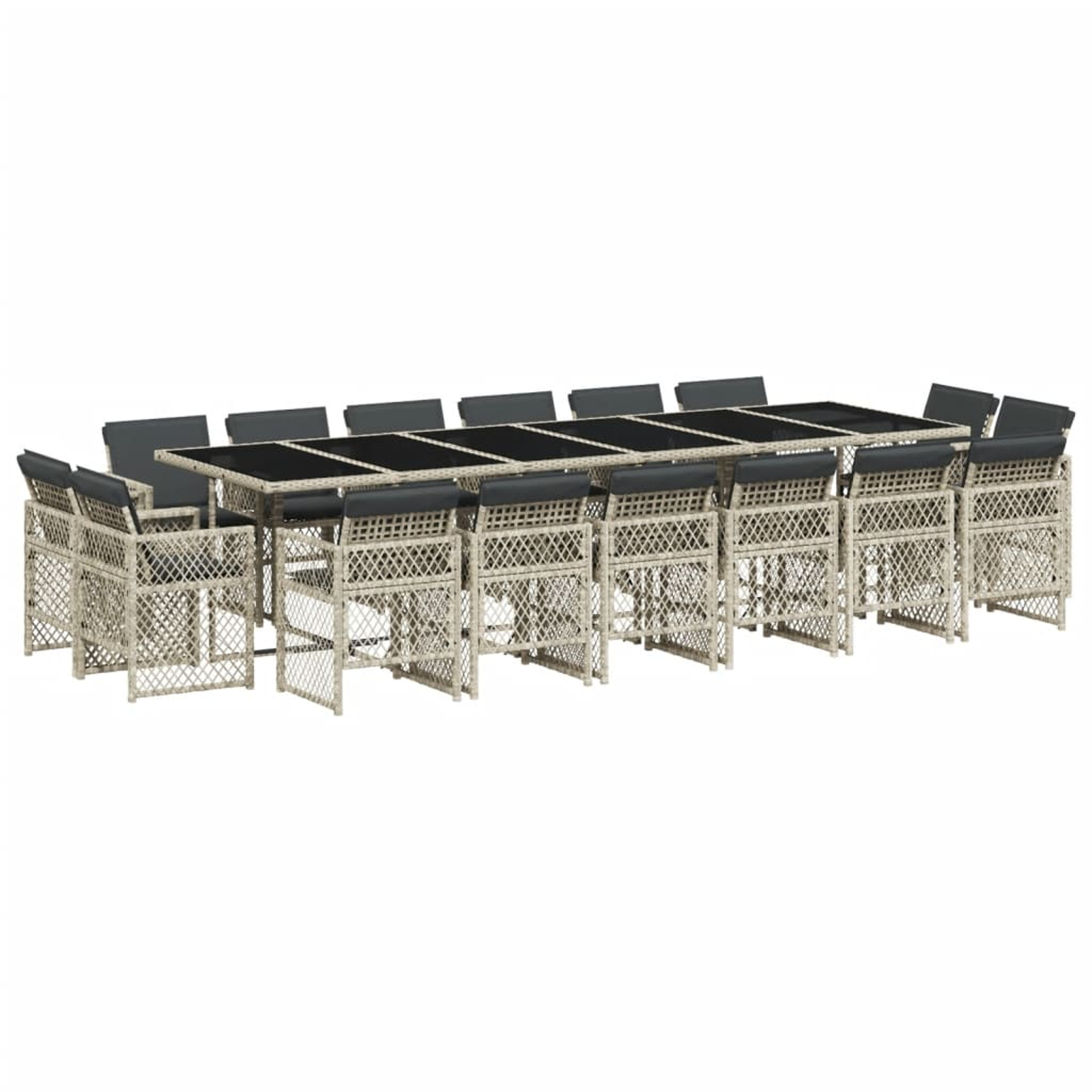 Ensemble à manger de jardin et coussins 17 pcs gris clair rotin