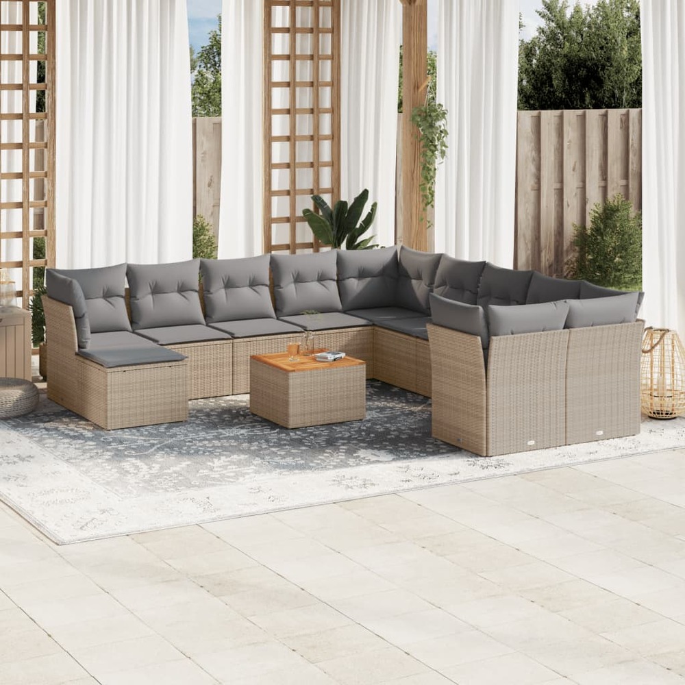 Salon de jardin avec coussins 12 pcs beige résine tressée