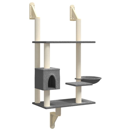 Arbre à chat meuble tour grimper jouet grattage grattoir escalade plateforme mural avec griffoir foncé 153 cm gris
