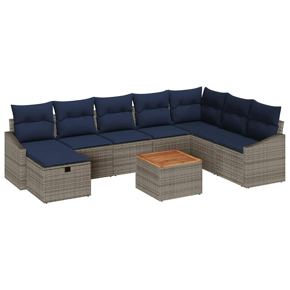 Ensemble de canapé de jardin avec coussin 9 pcs gris poly rotin