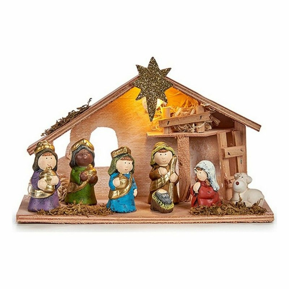 Crèche De Noël Lumineuse En Bois Avec LED H 45 Cm