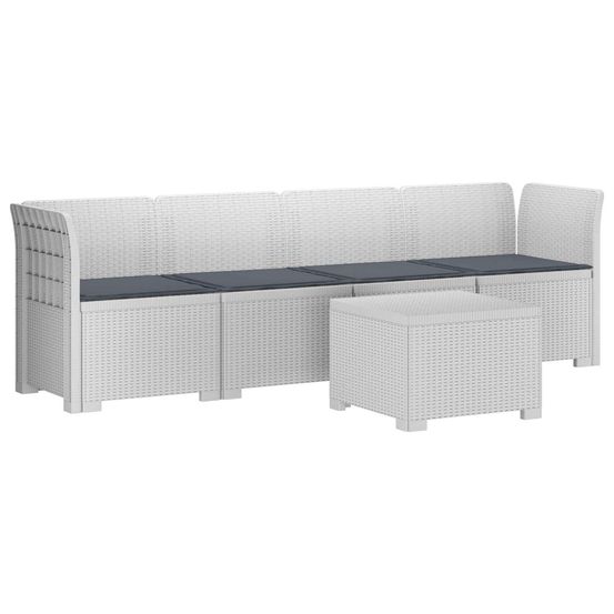 Canapé de jardin 4 places avec coussins look rotin pp blanc