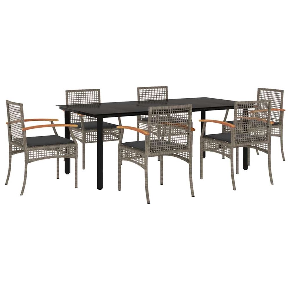 Ensemble à manger de jardin et coussins 7 pcs gris rotin