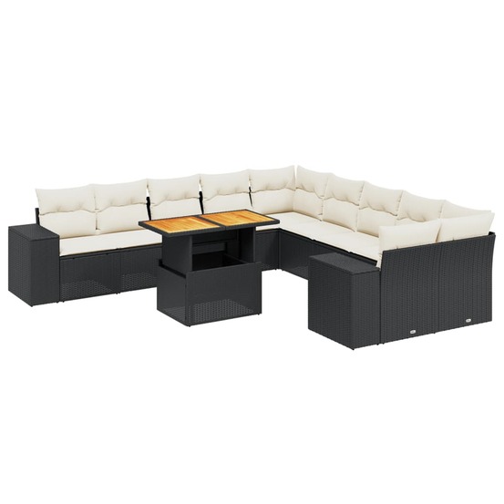 Salon de jardin 11 pcs avec coussins noir résine tressée