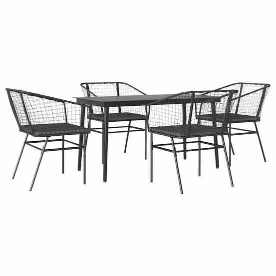 Ensemble à manger de jardin et coussins 5 pcs noir rotin verre