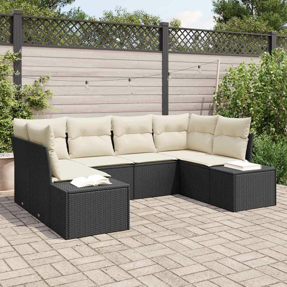 Ensemble de canapé de jardin avec coussin 6 pcs noir polyrotin