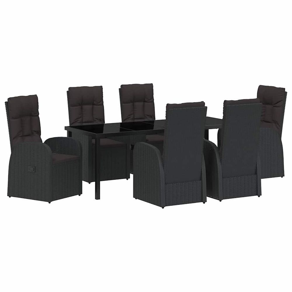 Ensemble de salle à manger pour jardin 7 pc noir polyrotin