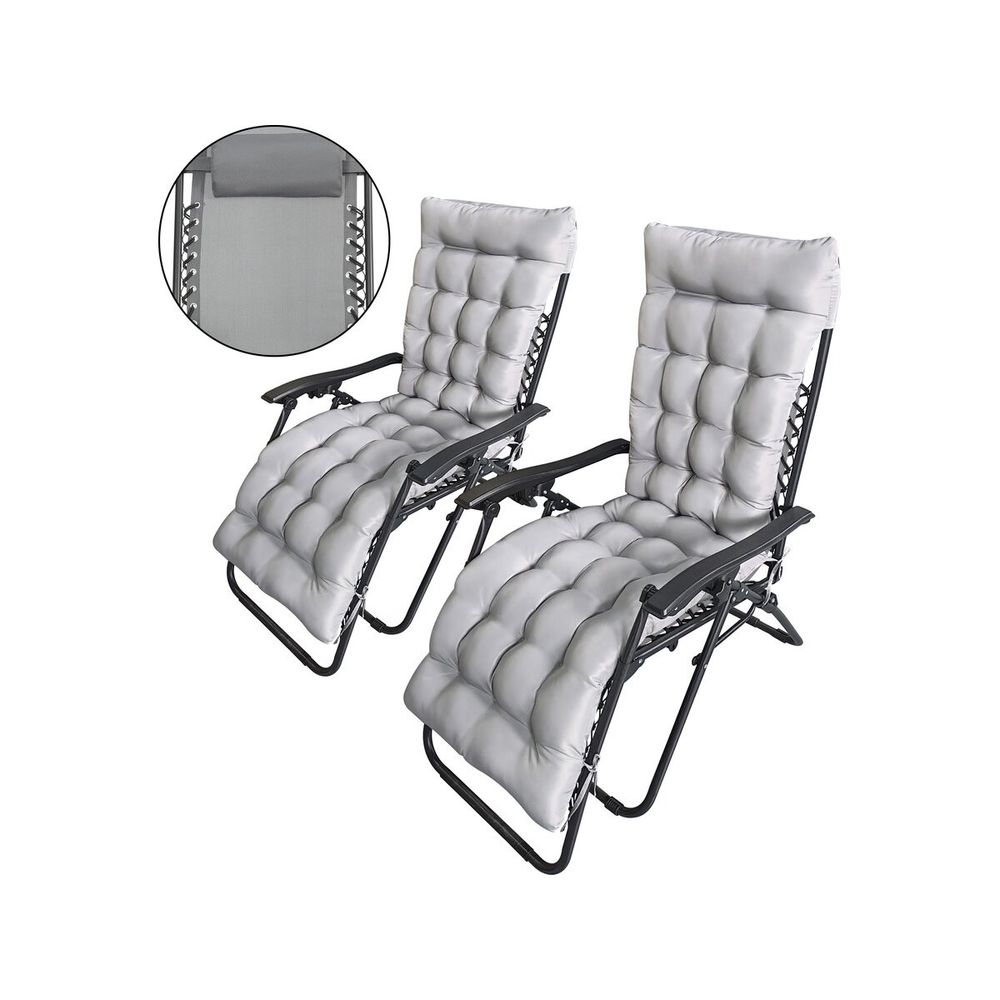 Lot de 2 fauteuils de jardin inclinable zéro gravité avec coussin matelassé 